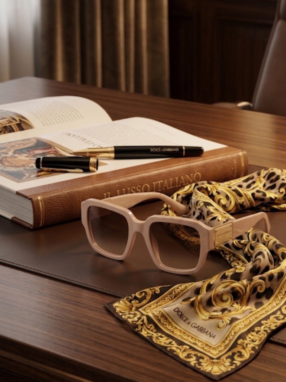 Dolce & Gabbana Blush Square Sunglasses with Baroque Scarf